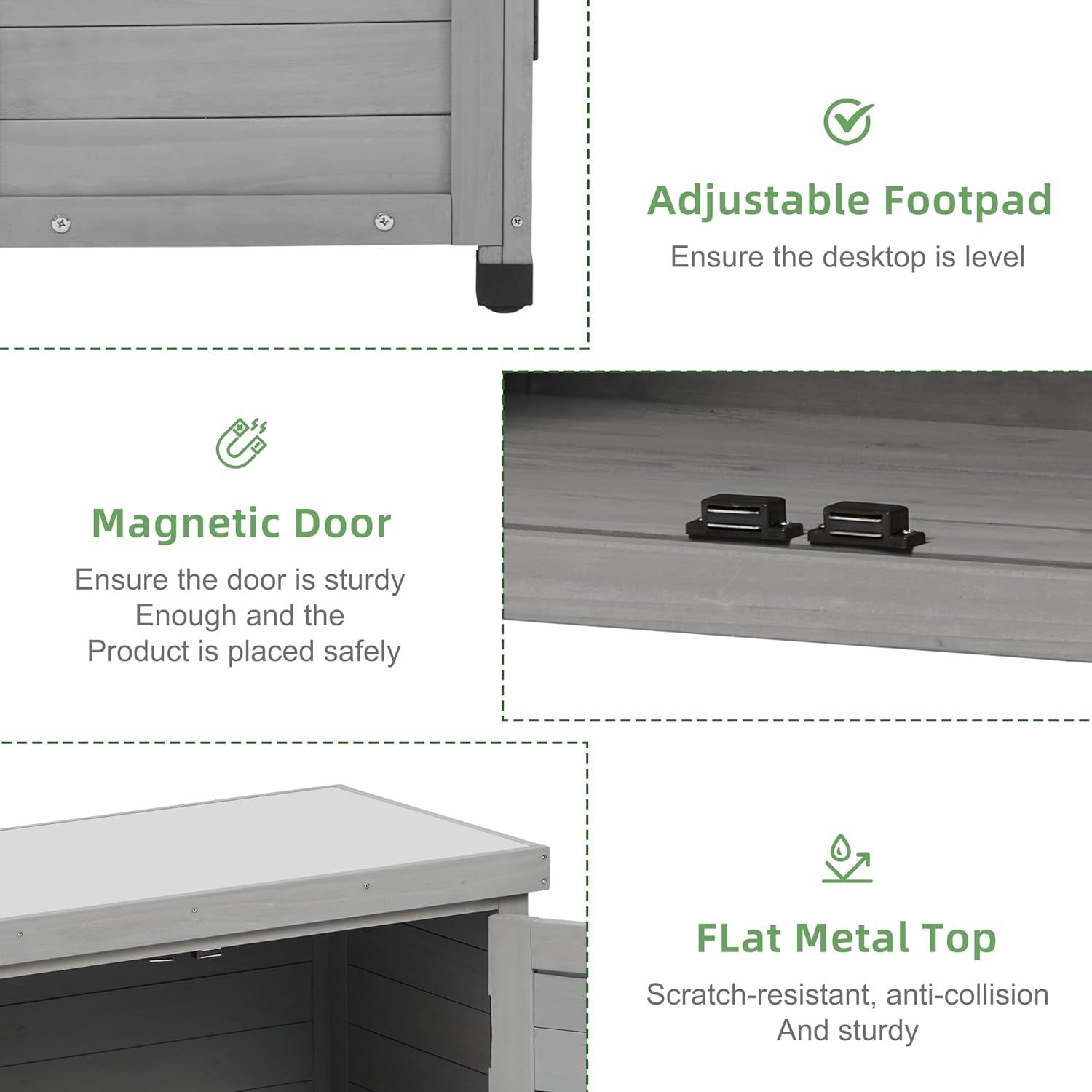 Potting Bench with Storage Cabinet and Metal Table Top for Outdoor Patio, Garden Furniture Wood Workstation