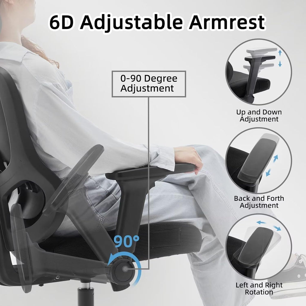Ergonomic Office Chair Reclining Gaming Chair Adjustable Lumbar Support 6D Armrest Headrest Breathable Mesh Swivel Computer Chairs Home Task Desk Chair Wheels Coat Hanger Tilt Lock Cross Legged Chair