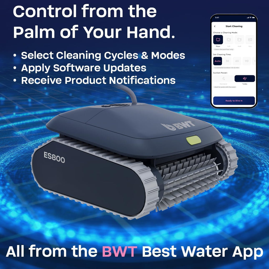 BWT ES800 Robotic Pool Cleaner for In-Ground Pools, Cleans Floor, Walls & Waterline, App Control, 3 Cleaning Cycles (1.5–2.5 hrs), 59ft Cable