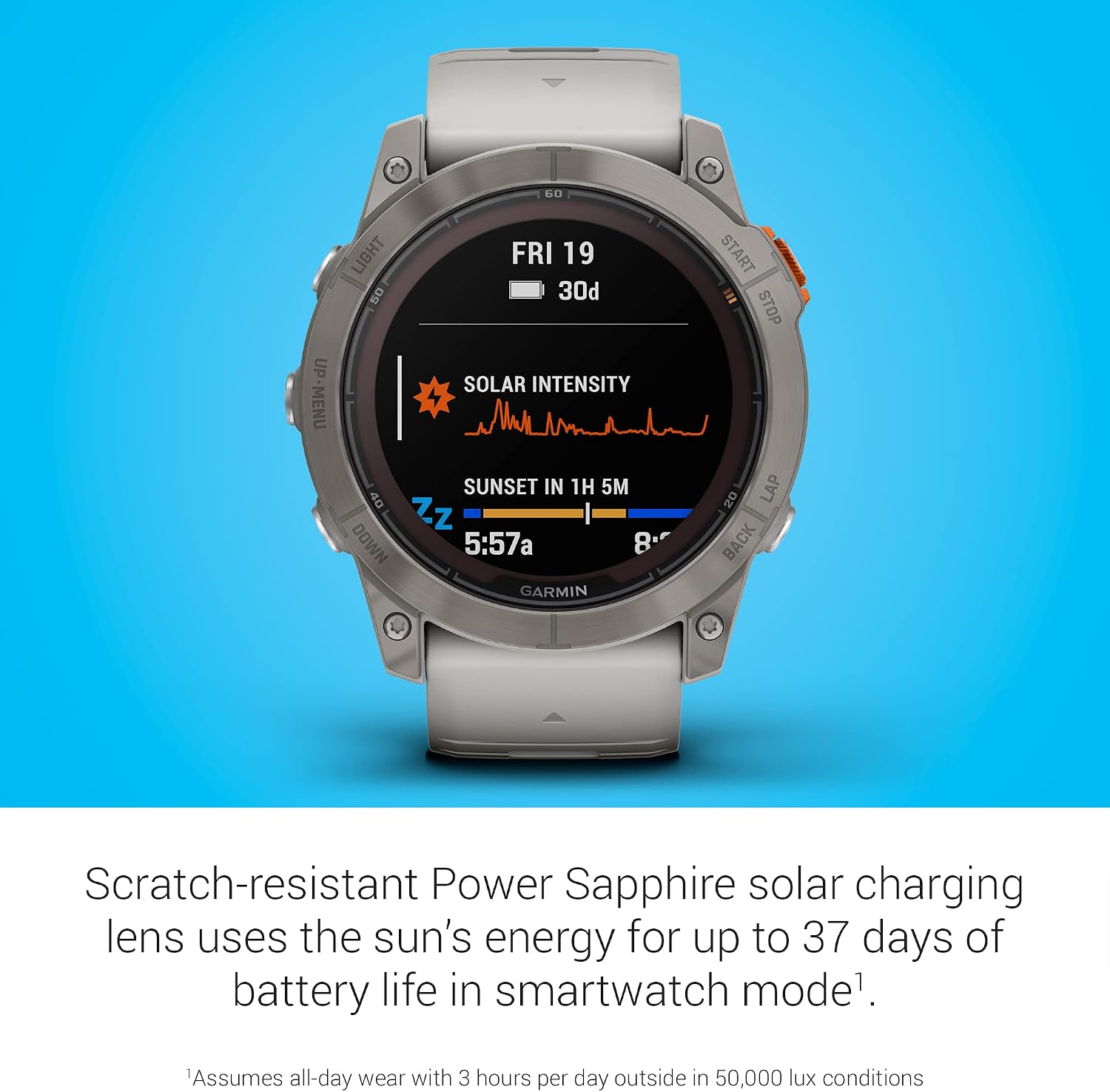 Garmin fēnix 7X Pro Sapphire Solar, Multisport GPS Smartwatch, Built-in Flashlight, Solar Charging Capability, Fog Gray/Ember Orange