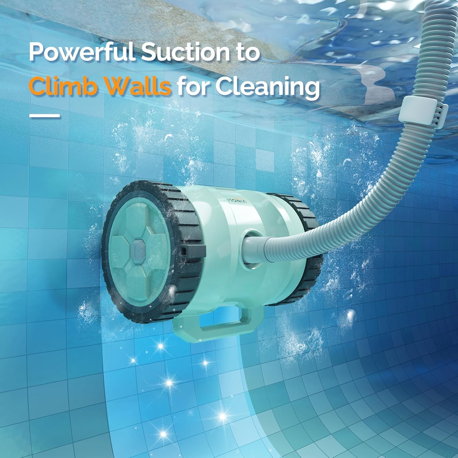 VINGLI Automatic Suction Pool Cleaner Robot for Inground Pools – Powerful Suction-Side Vacuum with 40FT Tangle-Free Pool Cleaner Hose - Ideal for Pool Cleaning Kits & Equipment, Mint Green & Gray
