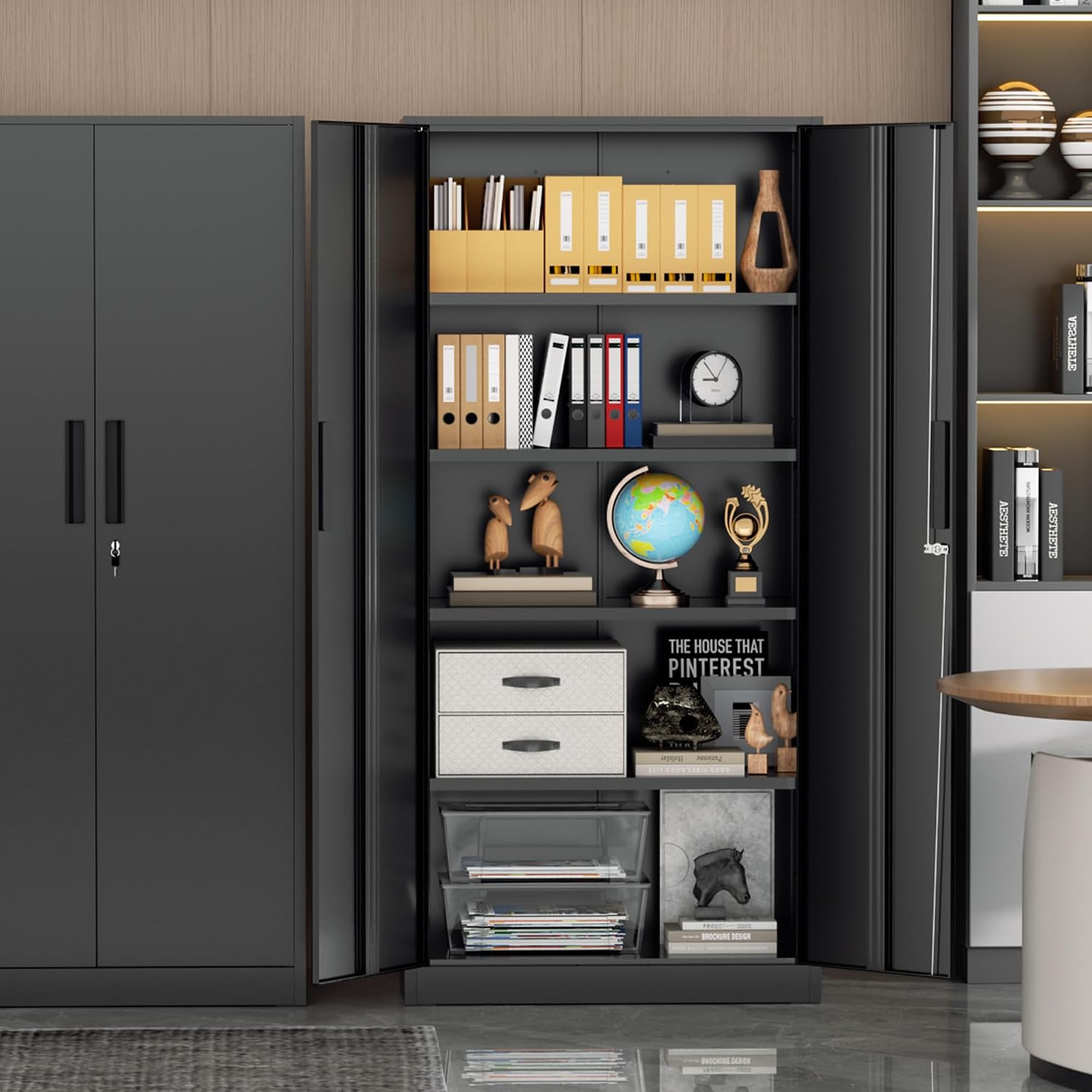 Incbruce 72' Metal Storage Cabinet, Garage Cabinets and Storage System with Doors and Shelves, Tall Lockable Tool Cabinet for Garage, Office, Home (Black)