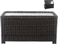 Classic Wicker Patio Coffee Table with Storage, 40'' All-Weather Rattan Outdoor Coffee Tables, Tempered Glass Flip-Top, Waterproof for Porch Backyard, Dark Brown