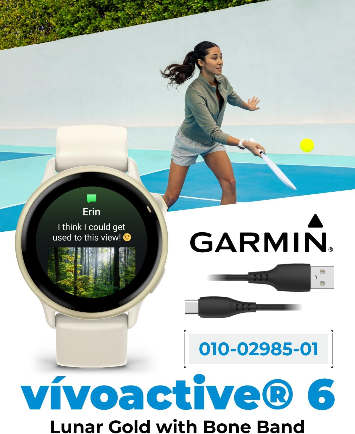 Garmin Vivoactive 6 - Health & Fitness Smartwatch, 1.2 in Bright AMOLED Display, GPS Sports Tracking, Up to 11 Days of Battery, Lunar Gold with Bone Band w PowerBank Bundle