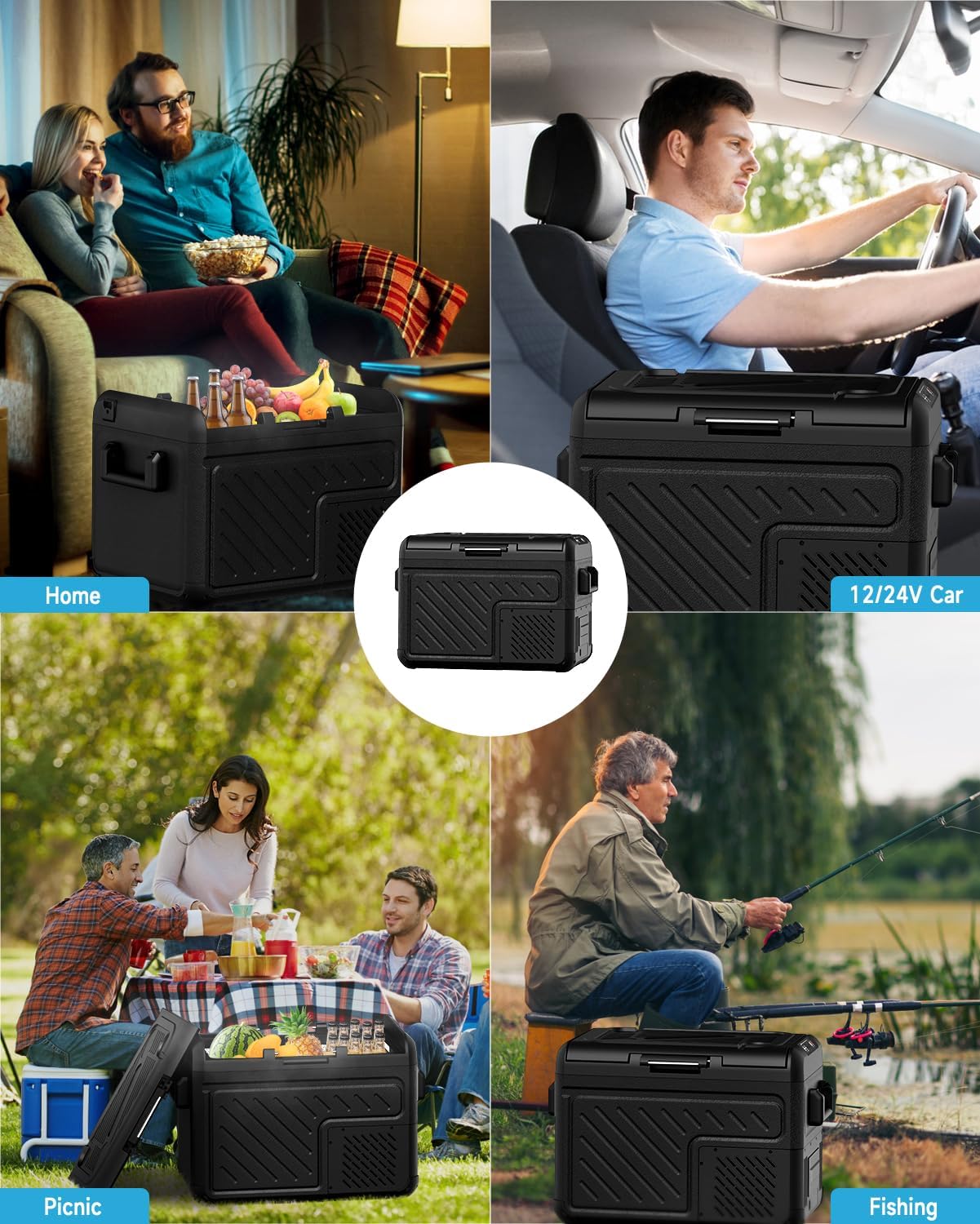 SubSun Portable Car Refrigerator, Car Refrige(-8℉~68℉), Electric Compressor Cooler 12V/24V DC and 110-220V AC for Camping, Road Trip, Boat, Skincare, Outdoor and Home (53 Quart)