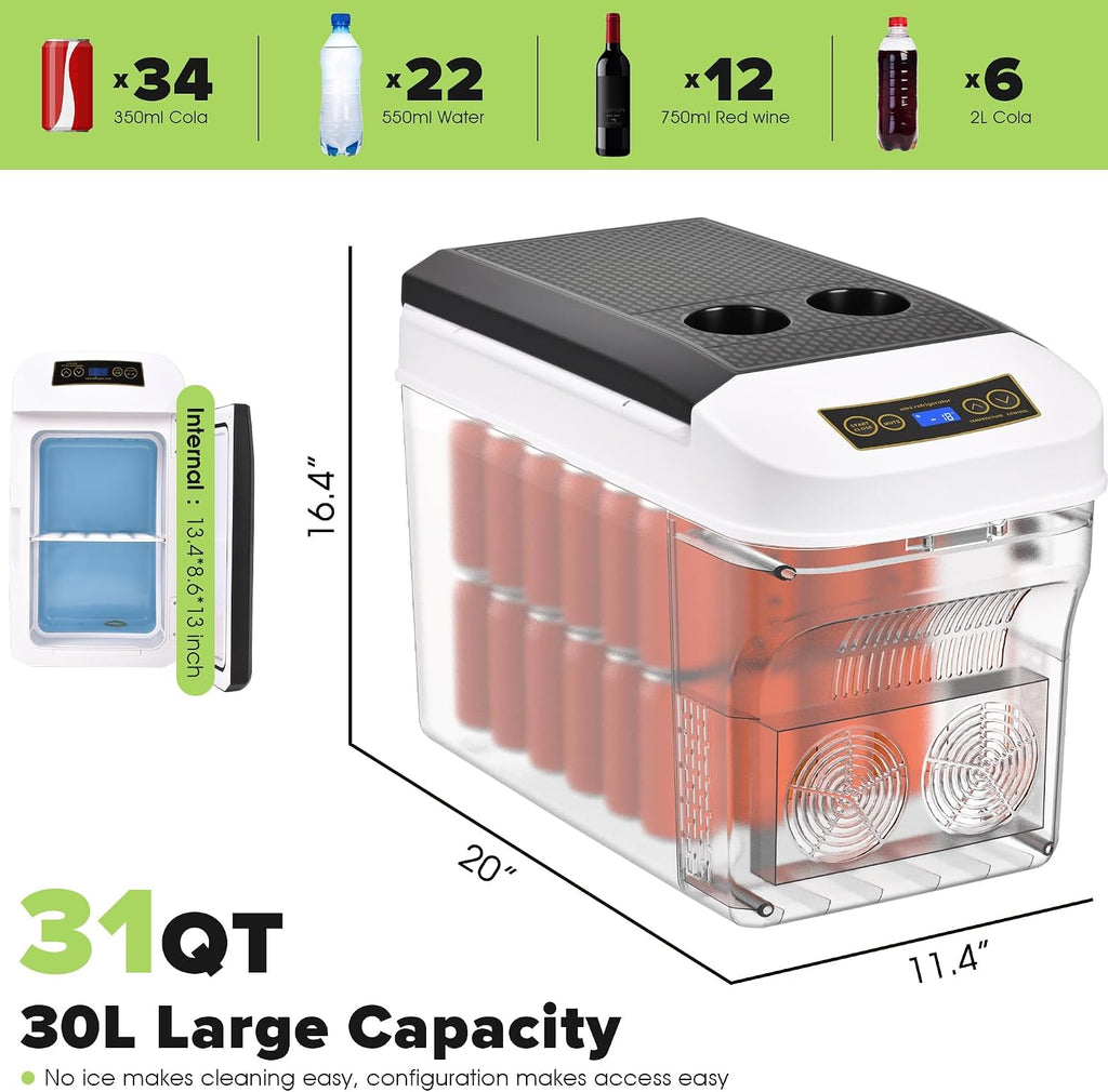 advwin 12 Volt Car Refrigerator 31Quart(30L) Electric Cooler/Warmer, Plug In Car Cooler with 110V AC Home Power Cord & 12V Car Adapter, Portable Refrigerator for Camping, Travel, RV