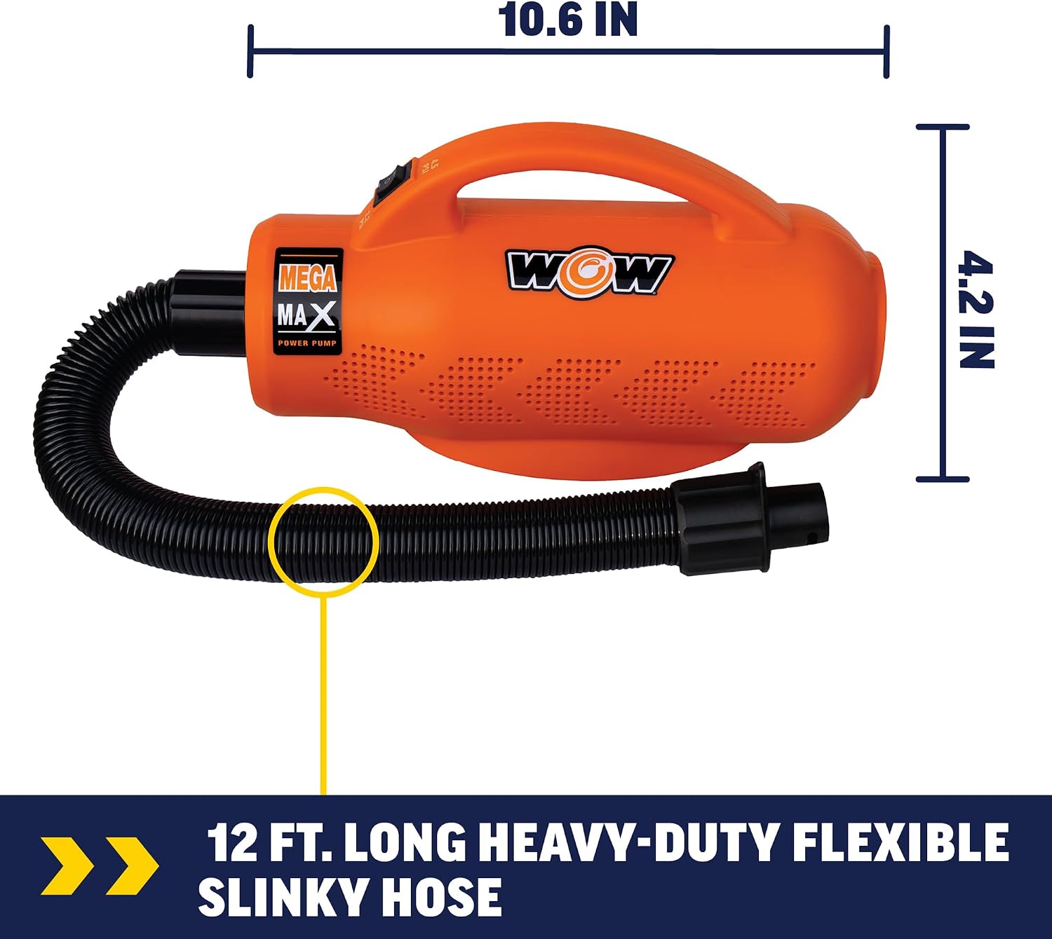 Wow Sports Mega Max Power Pump - 110V AC - 3.0 PSI - 1,500 L/min - 10 ft Cable - for Swimming & Boating Inflatables