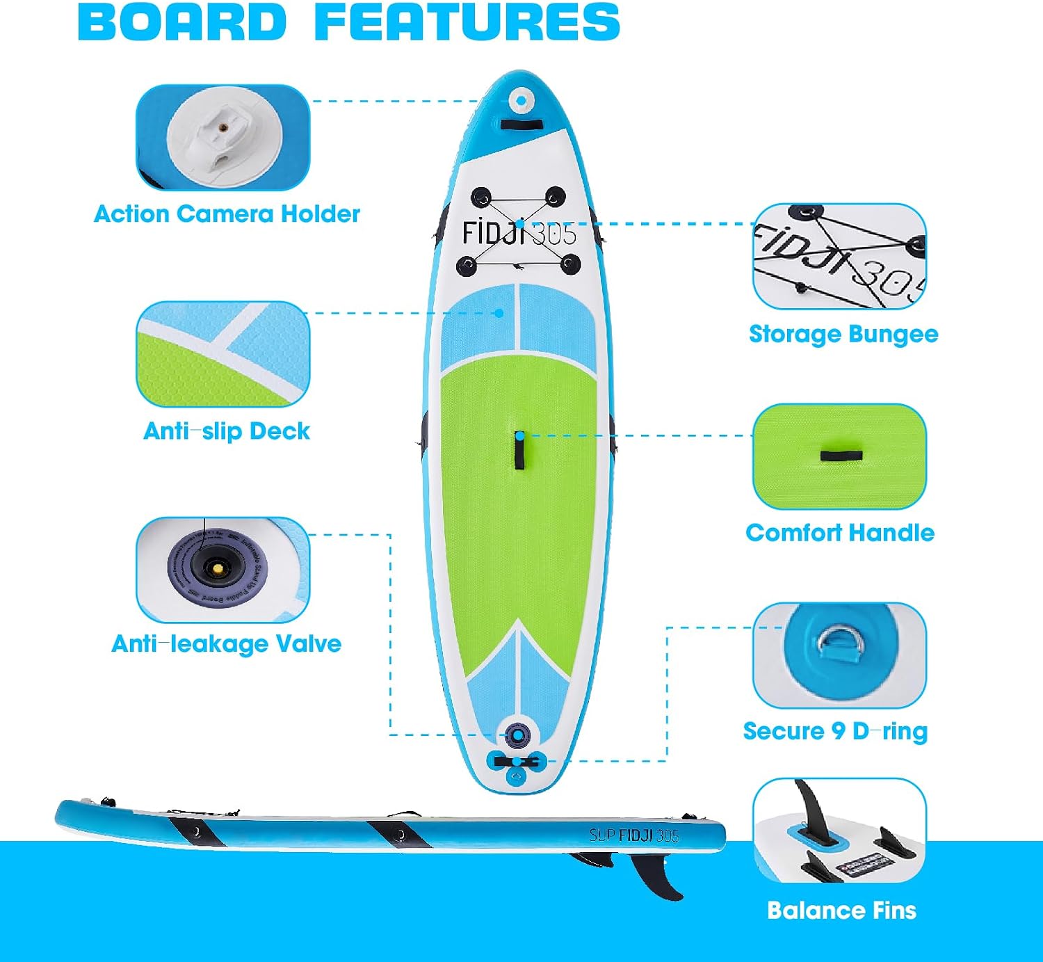 10' Inflatable Stand Up Paddle Board, Extra Wide SUP Blow Up Paddleboard with Adjustable Paddle, Kayak Seat Accessories, Non-Slip Comfort Deck for Adults & Youth of All Skill Levels