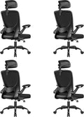 BESTFAIR Office Chair Ergonomic Desk Chair, Breathable Mesh Office Chairs with Adjustable Lumbar Support, Flip-Up Arms, Computer Desk Chair Comfy for Home Office, 4 Pack