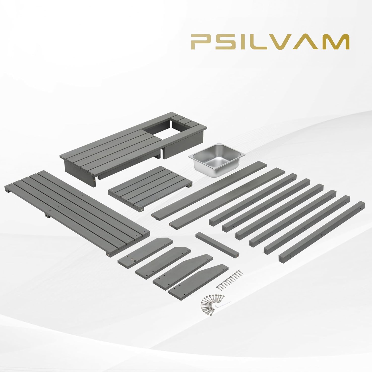 Psilvam Outdoor Potting Bench with Sink, Rot-Resistant HDPS Potting Table for Outside Garden, All-Weather Use, (Grey)