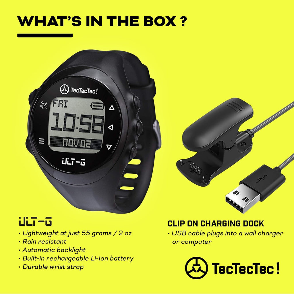 TecTecTec ULT-G Golf GPS Watch – Simple & Easy Distance Watch, No App Required on Course, Front/Back/Middle Distances, 38,000+ Courses Preloaded, Lightweight & Water-Resistant – Black