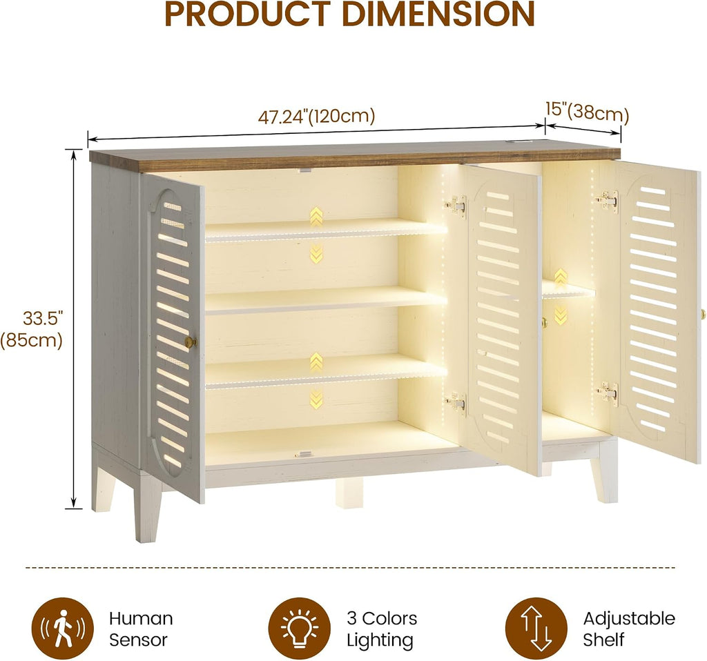 Vlsrka Shoe Cabinet with 3 Doors, Narrow Wooden Shoe Cabinet, Hidden Shoe Storage for Entryway, Foyer, Hallway (White C)