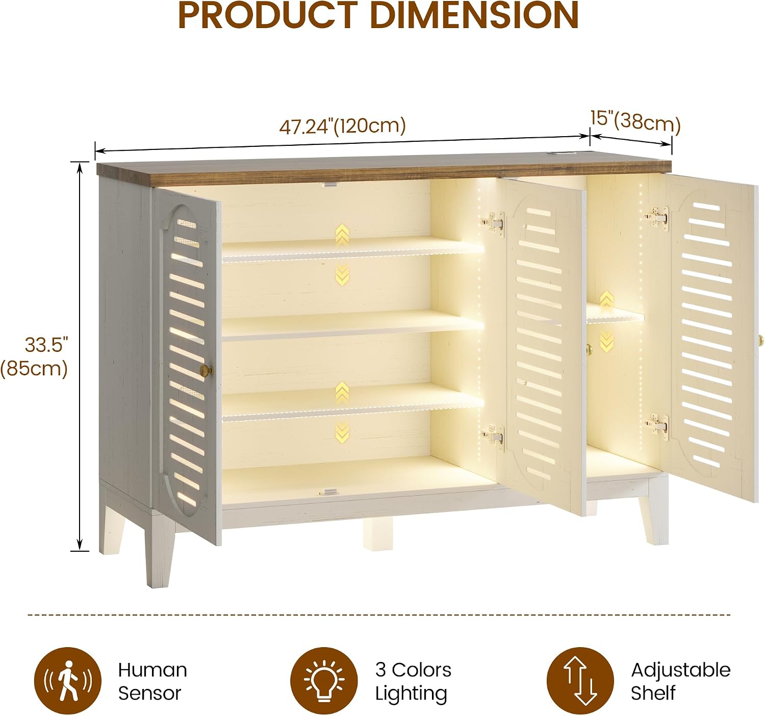 Vlsrka Shoe Cabinet with 3 Doors, Narrow Wooden Shoe Cabinet, Hidden Shoe Storage for Entryway, Foyer, Hallway (White C)