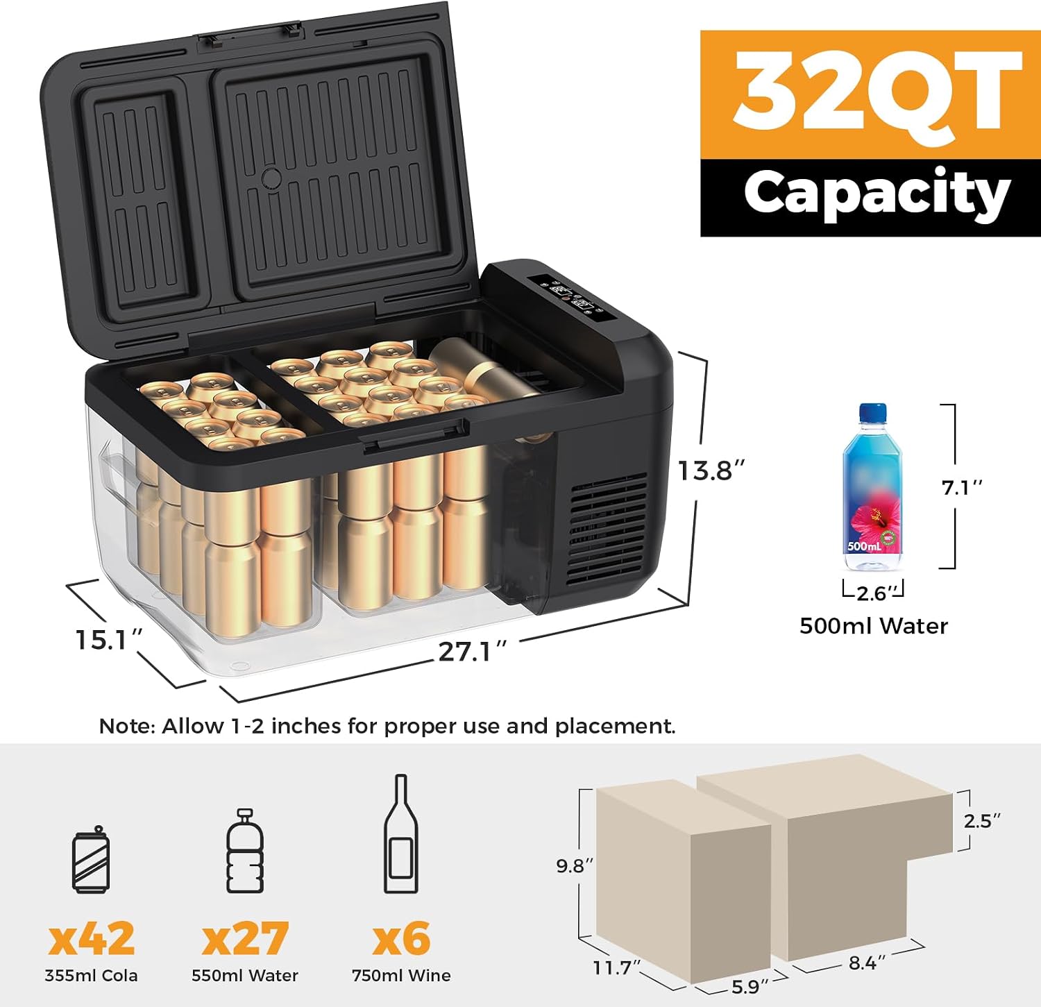 Setpower RF30 12V Portable Electric Cooler with APP Control & Cover, 32QT (30L) Dual Zone Fridge Freezer for Cars, Camping, RVs, SUVs, and Travel