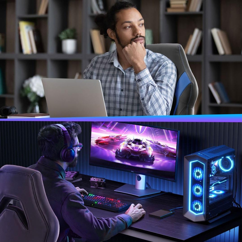 Heavy Duty Gaming Chair Ergonomic Gamer for Home Office with Lumbar Support, Adjustable Backrest, Flip-Up Armrest and Stable 360° Swivel Wheels for Adults, Professional Gamers and Teens, Black-Blue