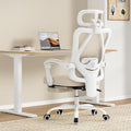 Farini Office Chair with Headrest, Ergonomic Mesh Office Chair with Footrest, High Back Desk Chair with Adjustable Lumber, Swivel Computer Chair for Home Office Study Room, White and Khaki