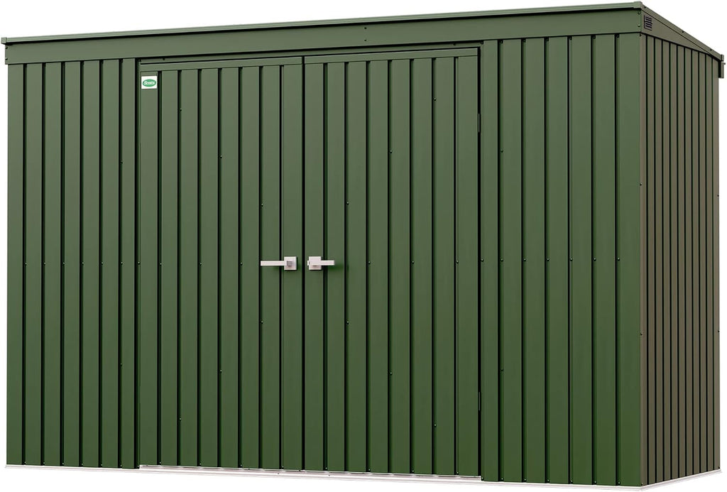 Scotts 10' x 4' Garden Storage Shed Outdoor Lockable Water-Resistant Steel Building with Tool Hanger and Pent Roof, Green