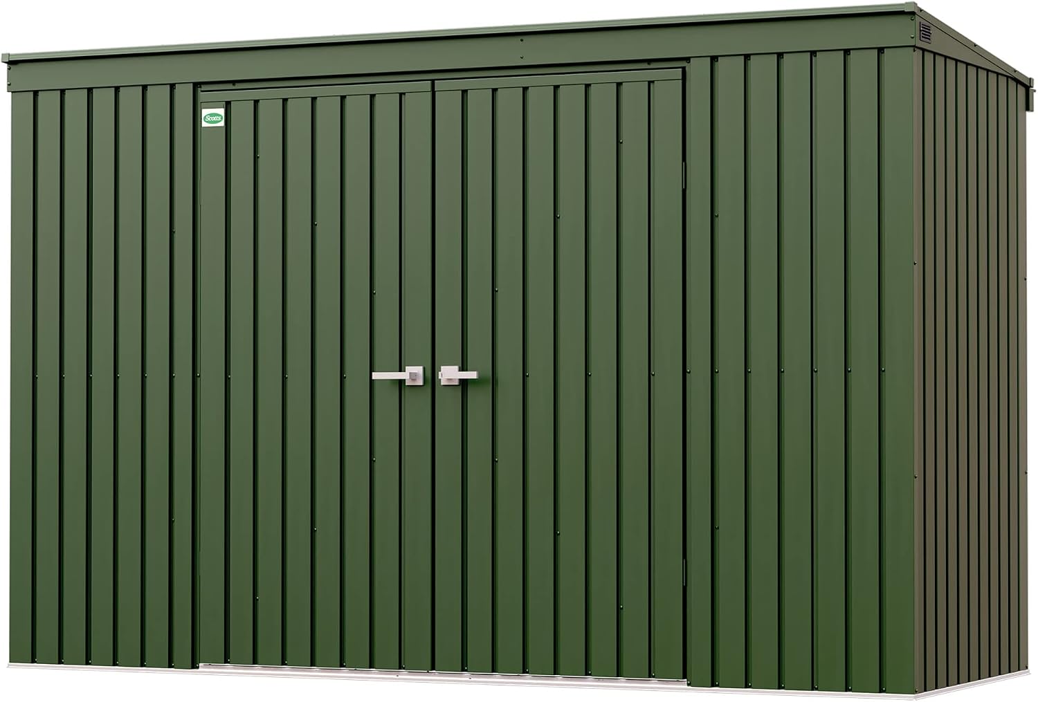 Scotts 10' x 4' Garden Storage Shed Outdoor Lockable Water-Resistant Steel Building with Tool Hanger and Pent Roof, Green