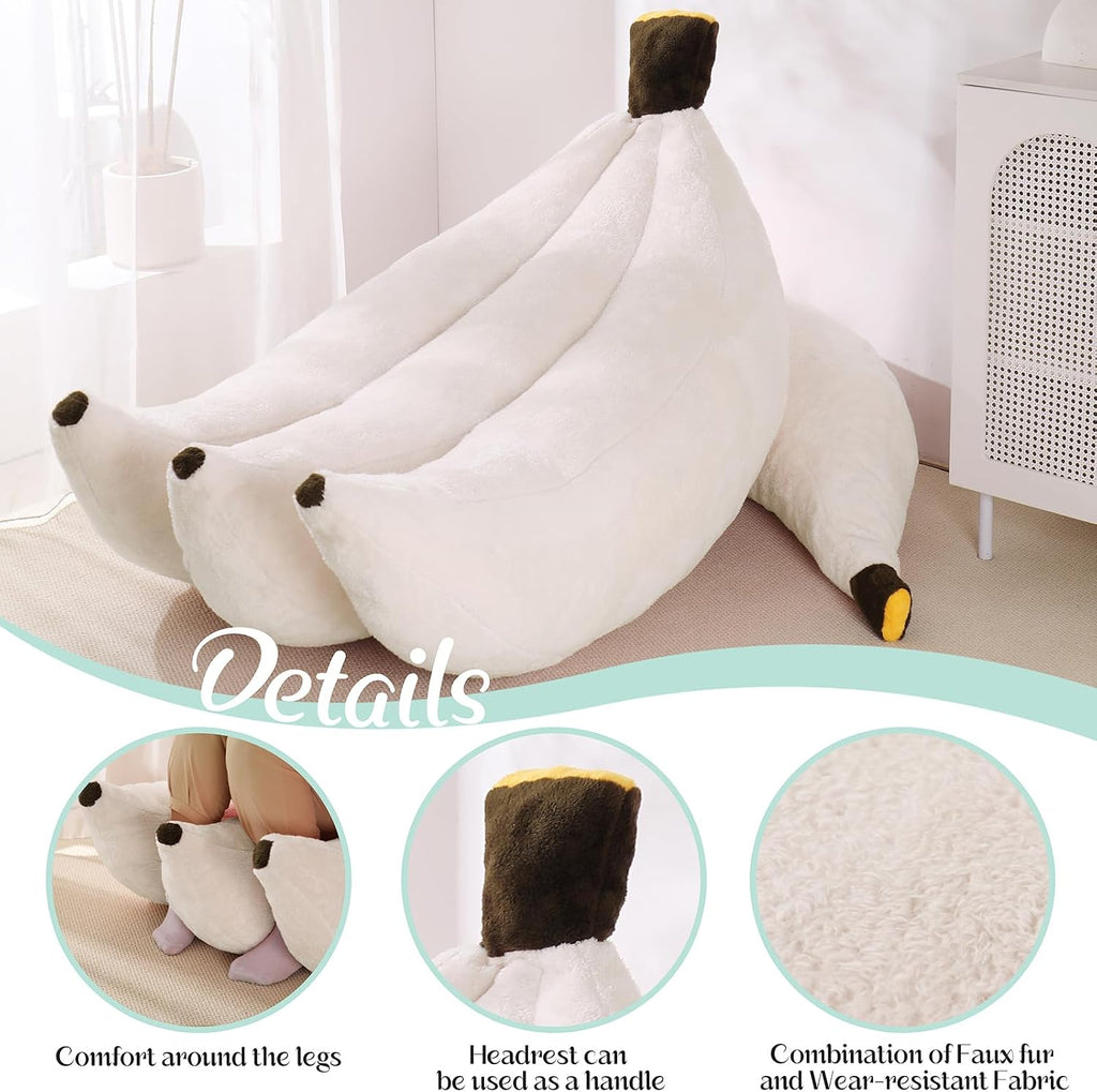 Banana Bean Bag Chair with Ottoman, Floor Sofa Bed with Footrest, Comfy Convertible Lounger for Adults, Plush Couch for Bedroom, Living Room or Dorm, L-Cream