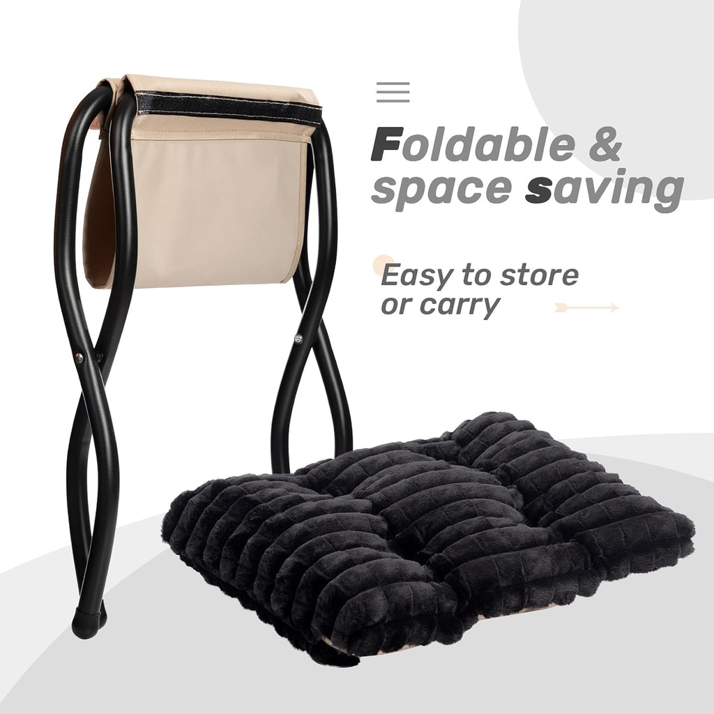 HollyHOME Lazy Chair with Foldable Ottoman, Accent Comfy Lounge Armchair and Folding Footrest Stool, Leisure Sofa Reading Chair and Footstool for Living Room, Bedroom, Dorm,Faux Fur Black