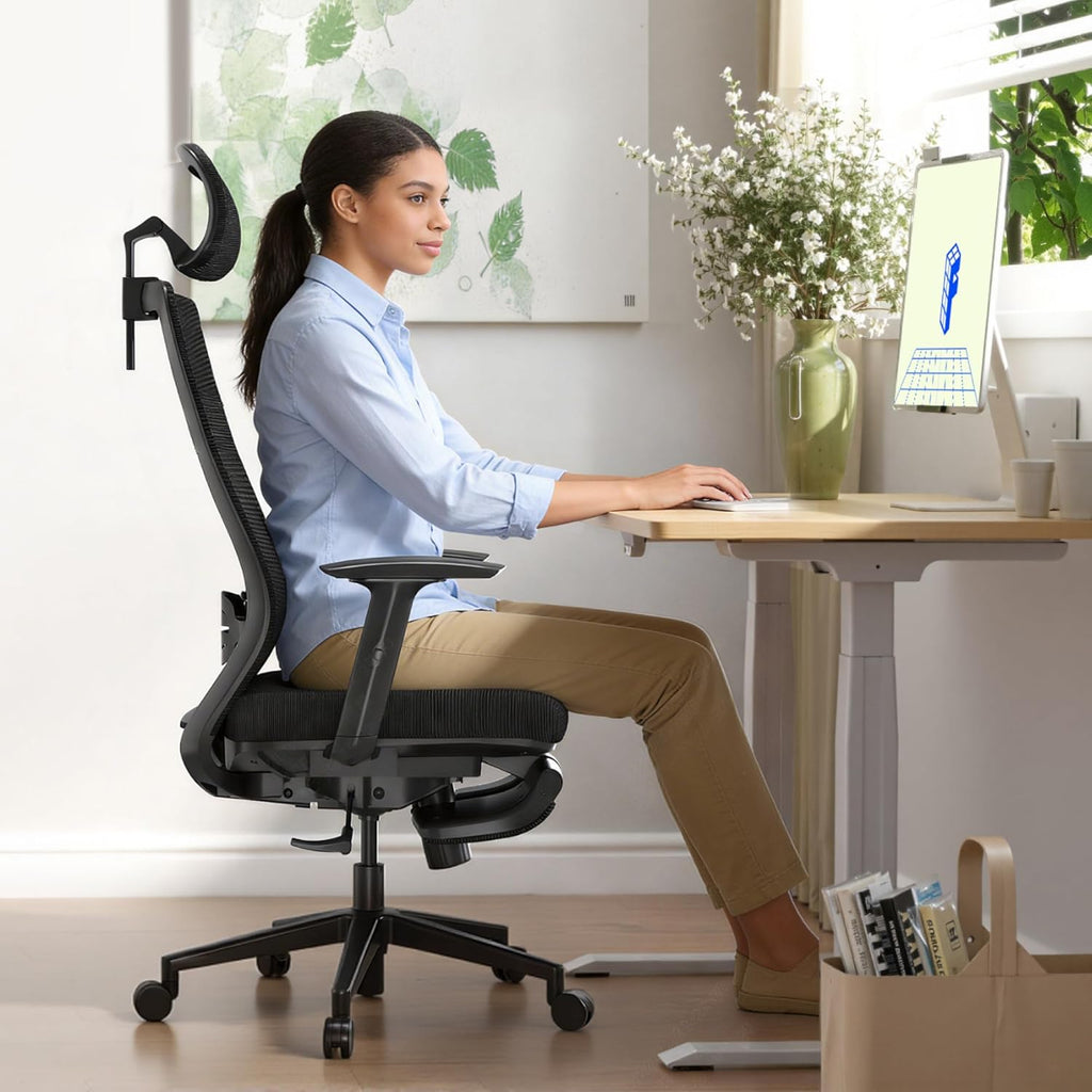 FLEXISPOT OC3 Cloud Ergonomic Office Chair with Footrest, High Back Computer Chair with Adjustable Lumbar Support/2D Headrest, Desk Chairs for Home Office Gaming Working, Black,Foam Seat,Cloud-F