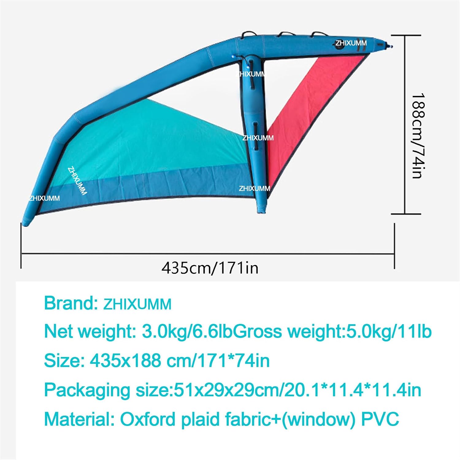 Sup Professional Inflatable Paddle Board, Inflatable Sail Professional, 435 X 188 Cm Windsurfing Kites, Oxford Cloth + Pvc Blue And Red Inflatable Wing, 360° Rotatable Base And Visualization Window