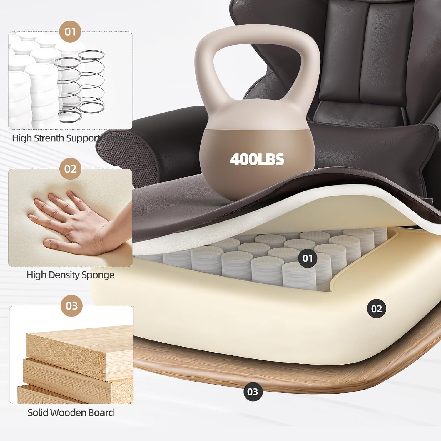 7-Point Massage Office Chair,Heated Manageral Chair,Ergonomic Executive Chair with Footrest,Adjustable Armrest，Computer Chair for Offices, Study Areas,Gaming Spaces,Brown