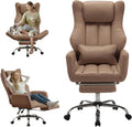 Ergonomic Cross Legged Office Chair with Footrest,Leather Big and Tall Executive Chair with Wheels,Reversible Armrest and Lumbar Pillow,155° Reclining Computer Wide Desk Chair for Home,Office (Brown)