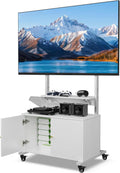 Entertainment Center with TV Mount,Rolling TV Stand with Storage Suitable for 32-75in Screen,TV Floor Stand on Wheels with Foldable Table,Height Adjustable Mobile TV Stand for Outdoor and Living Room