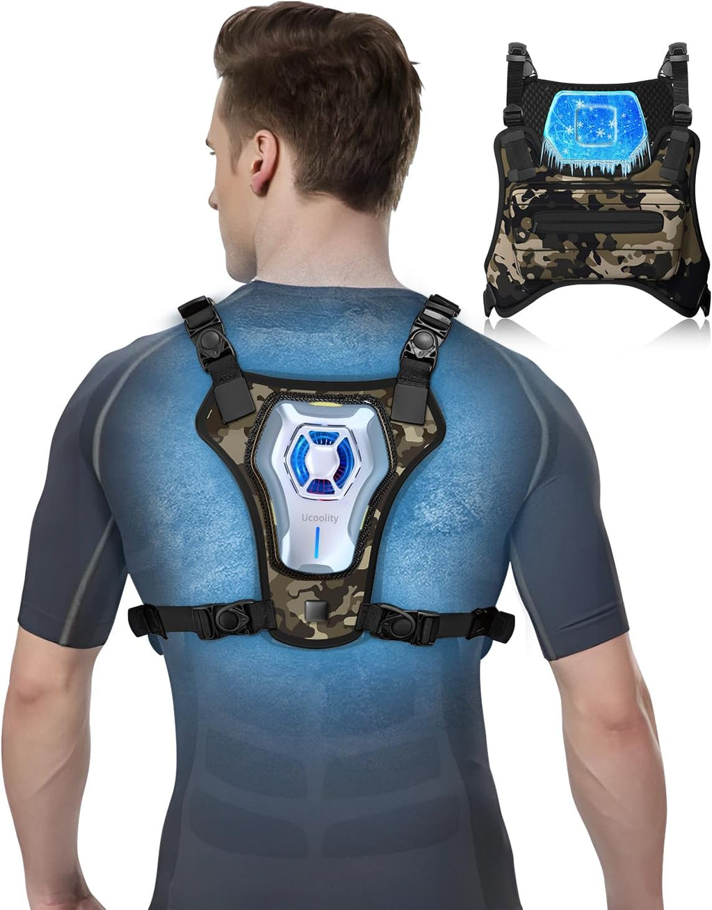 Portable Wearable Fan Rechargeable, Lightweight Cooling Vest, Portable Back Air Conditioner, Cooling Clothes Perfect for Travel, Sport, Hiking (Camouflage)