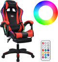 Gaming Chair,Computer Chair with Footrest and Lumbar Support,Height Adjustable Game Chair with 360° Swivel Seat and Headrest for Office&Gaming,Office Chair with Bluetooth Speakers&LED Lights (Red)