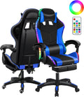 Gaming Chair with Speakers, Gamer Chair with Massage Height Adjustable, Ergonomic Office Computer Gaming Chair with Bluetooth-Compatible and RGB LED Lights for Adults Women Men (Blue)