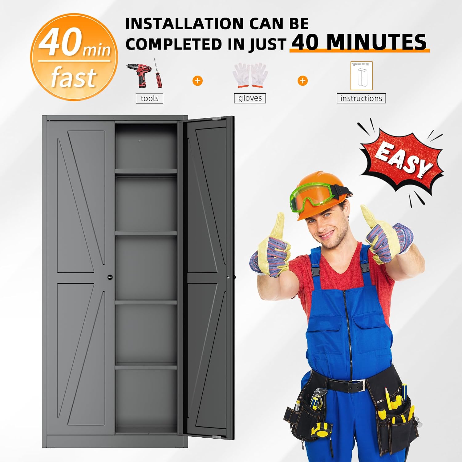INTERGRAET 63' H Pantry Cabinet, Metal Kitchen Pantry Cabinets with 2 Doors and 4 Shelves, Farmhouse Food Storage Cabinets, Large Pantry Cabinets for Home,Kitchen,Living Room/Dining
