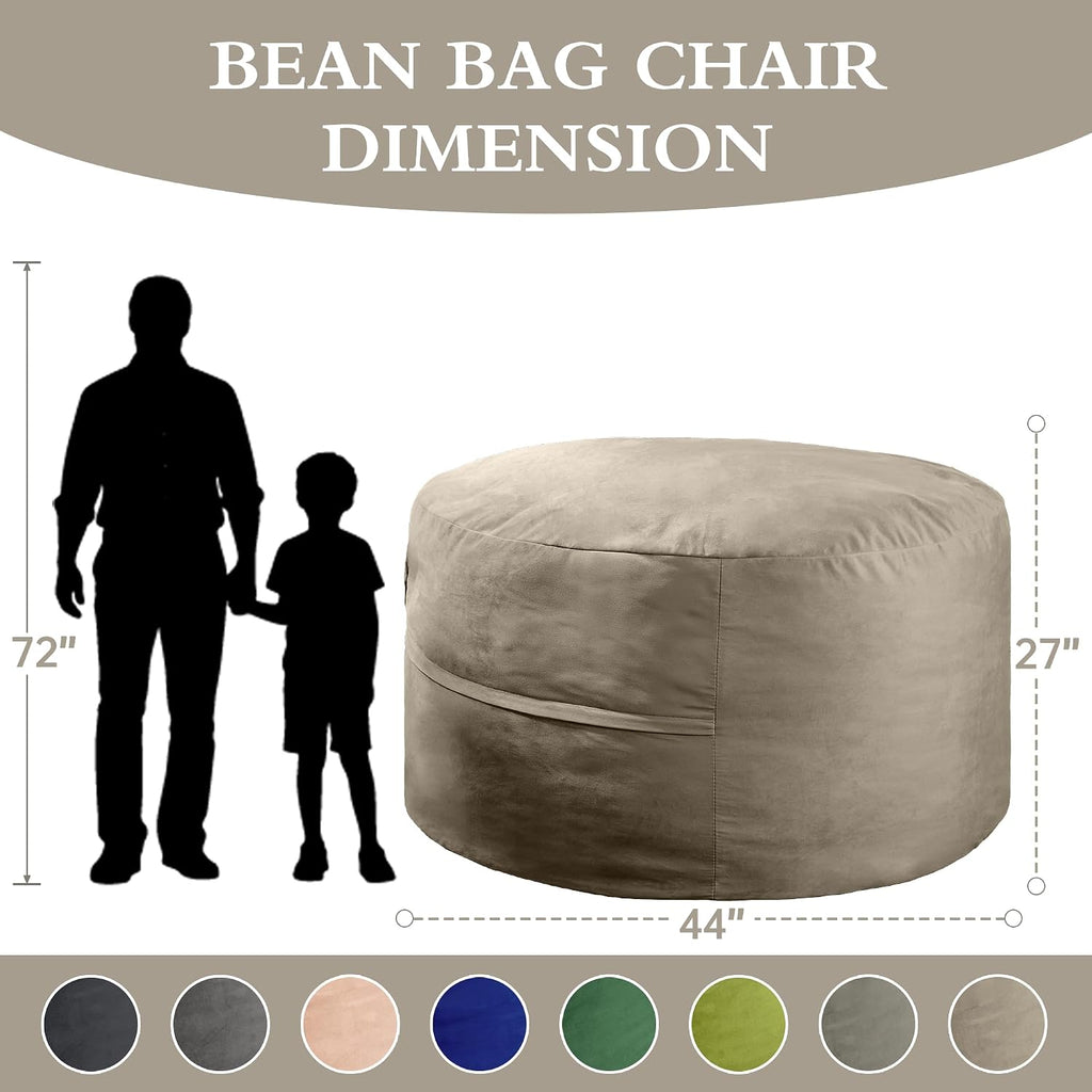 4FT Bean Bag Chair, Bean Bag Chairs for Adults and Kids, Fluffy and Comfy Bean Bag with Velvet Cover, Bean Bag with Memory Foam Filled for Gaming, Living Room, Playroom (Light Grey)