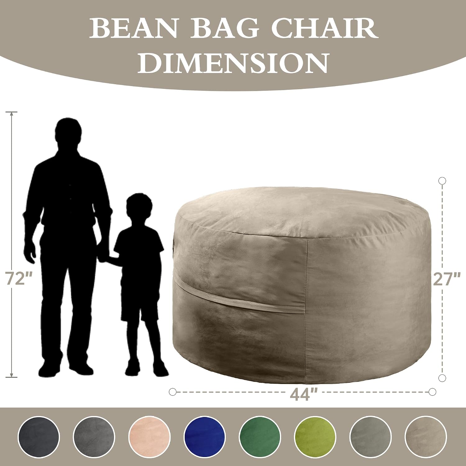 4FT Bean Bag Chair, Bean Bag Chairs for Adults and Kids, Fluffy and Comfy Bean Bag with Velvet Cover, Bean Bag with Memory Foam Filled for Gaming, Living Room, Playroom (Light Grey)