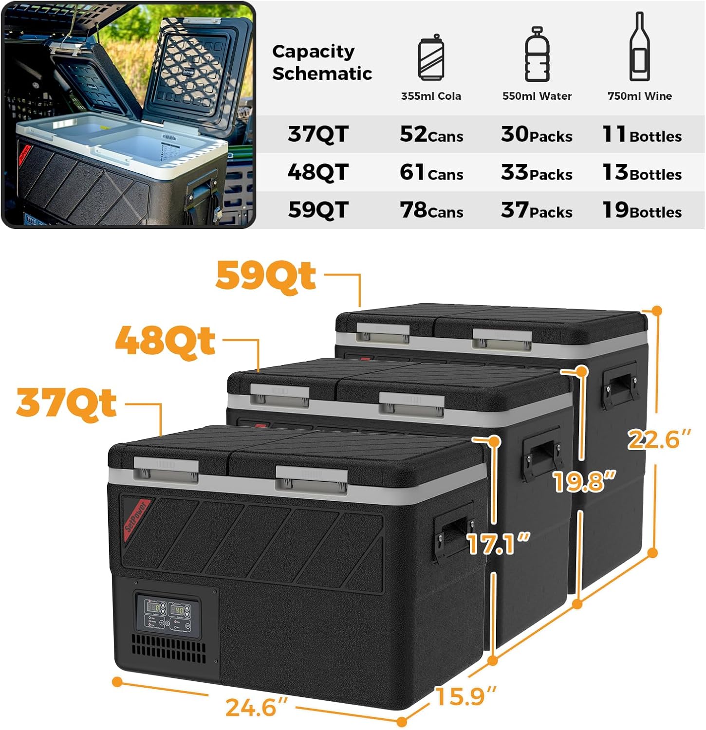 Setpower 12v Refrigerator with APP Control, 48QT Dual Zone 12V Fridge Freezer,Electric Coolers for vehicles ac/dc,Car Refrigerator 12v Portable Fridge for Car,SUV,Truck,RV,Camp,Travel,Road Trip,DT45