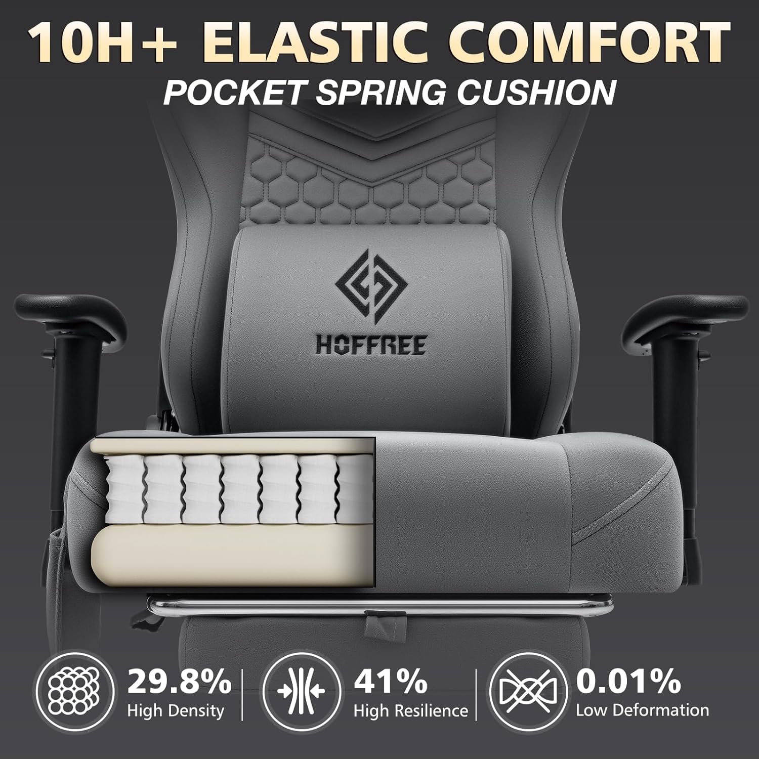 HOFFREE Gaming Chair with Bluetooth Speakers Massage Gaming Chairs for Adults Suede Fabric 165° Reclining Ergonomic Computer Chairs with Footrest Pocket Spring Cushion High Back Gamer Chair Grey