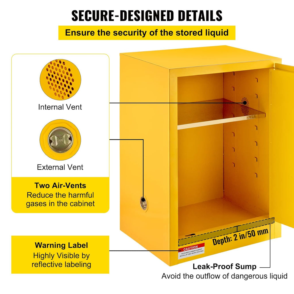VEVOR Flammable Cabinet 18' x 18' x 35', Galvanized Steel Safety Cabinet, Adjustable Shelf Flammable Storage Cabinet, for Commercial Industrial and Home Use, Yellow: Industrial & Scientific