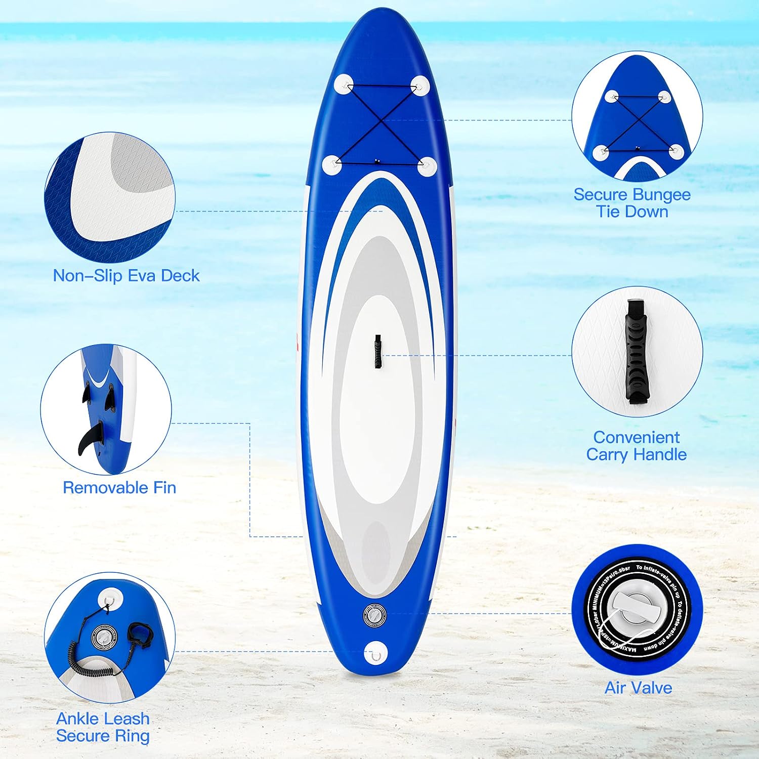 Goplus Inflatable Stand up Paddle Board, 10'/10.5'/11' SUP 6' Thick with Premium Accessories, Adjustable Aluminum Paddle, Leash, Carry Bag, Hand Pump, Removable Fin, ISUP for Adults