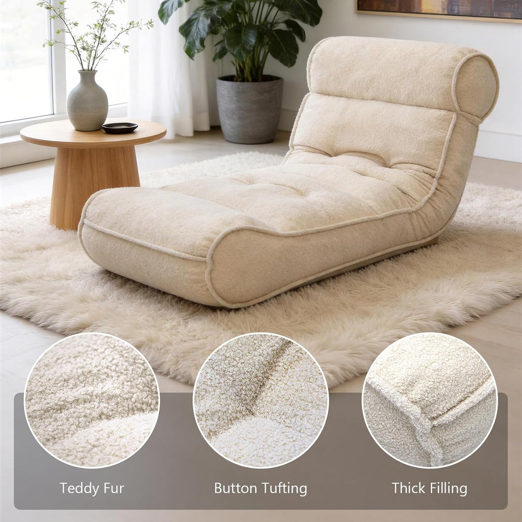67'' Floor Chair with Back Support Meditation Chair Couch Recliner w Adjustable Backrest Lazy Floor Lounger Gaming Chair for Adults Sofa Bed Sleeper Chair Chaise Lounge Chair Indoor, Light Beige