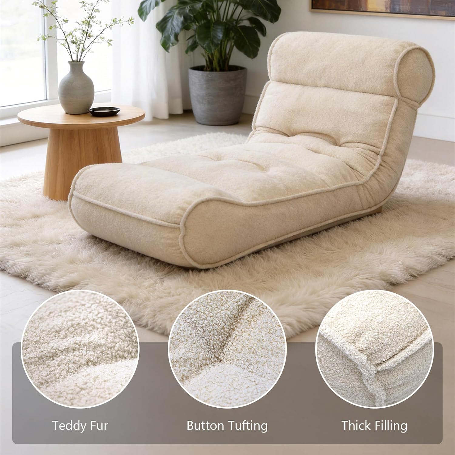 67'' Floor Chair with Back Support Meditation Chair Couch Recliner w Adjustable Backrest Lazy Floor Lounger Gaming Chair for Adults Sofa Bed Sleeper Chair Chaise Lounge Chair Indoor, Light Beige