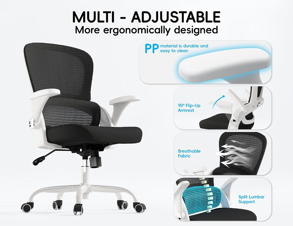 TRALT Office Chair - Ergonomic Office Chair with Back Support, Home Office Desk Chairs, 330lbs Wide Seat Big and Tall Office Chairs, Comfy Desk Chair for Work, Study, Office, Gaming (White Black)