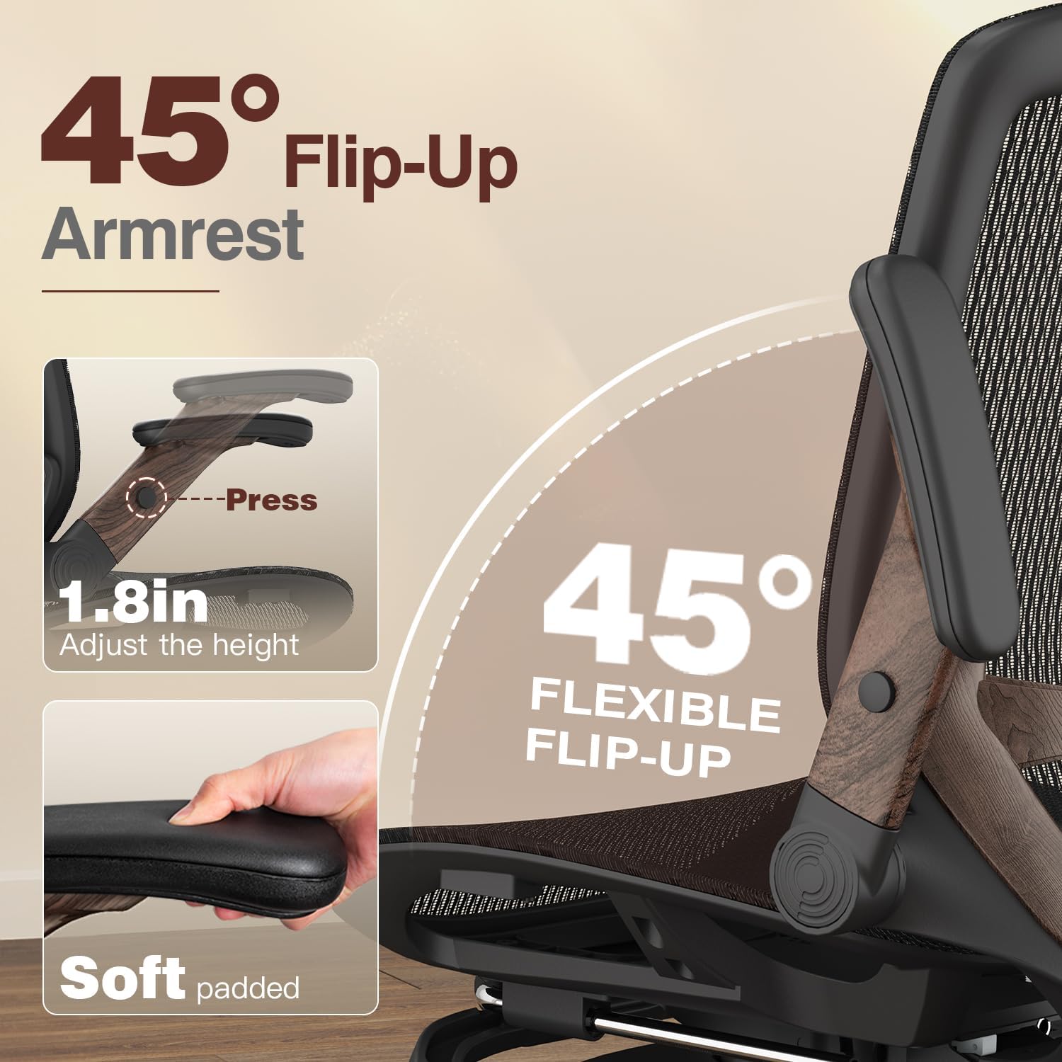 GABRYLLY Ergonomic Office Chair with Footrest, High Back Mesh Computer Chair with Flip-Up Arm, 3D Headrest, 135° Reclining, Rolling Gaming Task Chair with Wide Seat Lumbar Support,300LBS