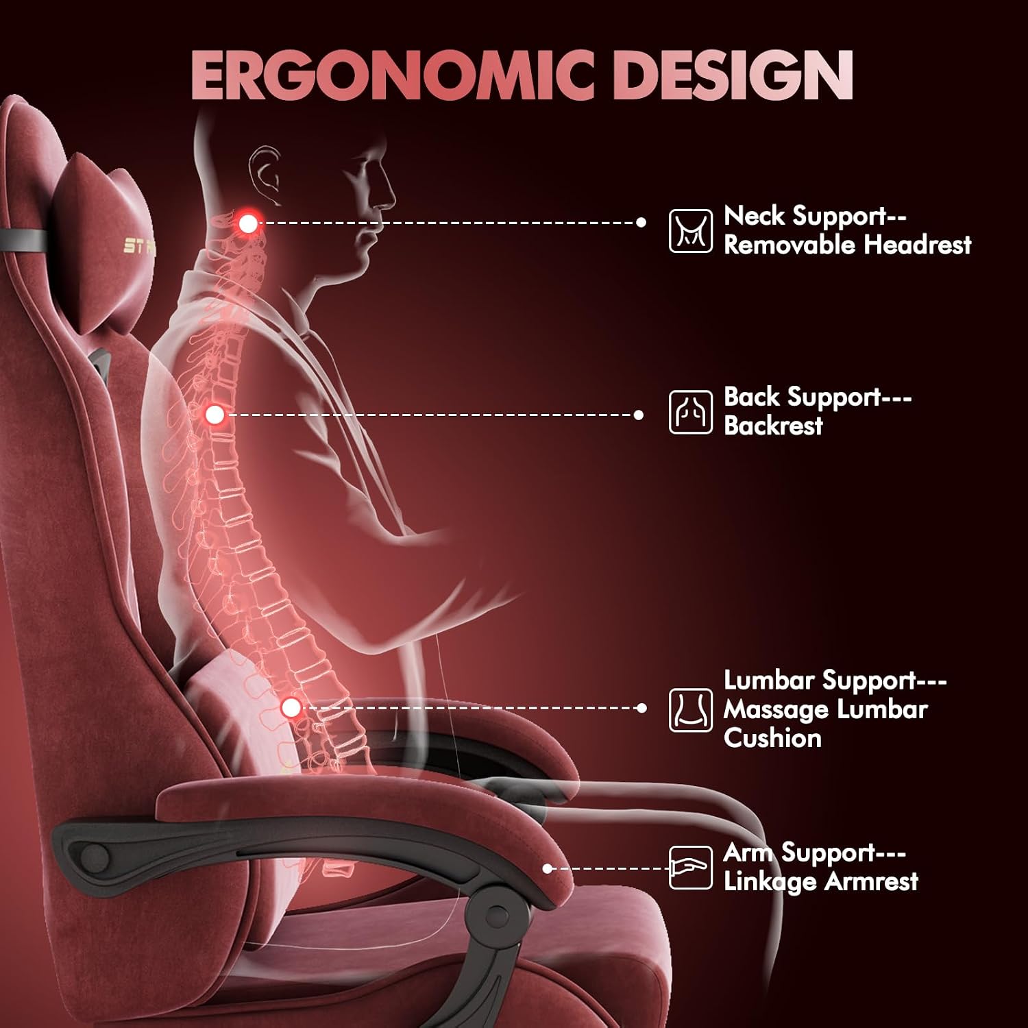 Soontrans Ergonomic Velvet Fabric Gaming Chair with Footrest, Comfortable Video Gamer Chair for Adult, Reclining Ergonomic Office Computer Desk Game Chairs with Massage Lumbar Cushion,Headrest