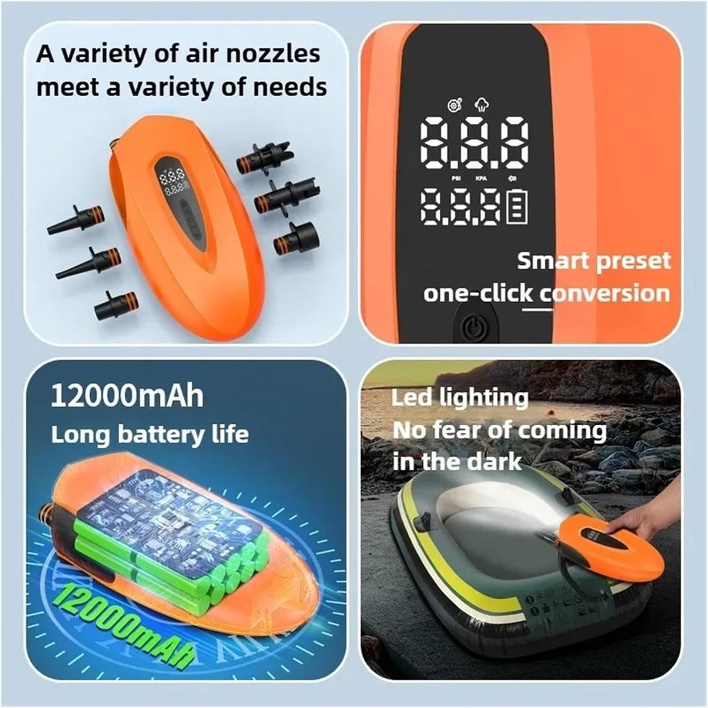 Tire Inflator, SUP Electric Pump Portable Auto Shut Off LED Light Suitable For 20PSI Paddle Boards Tents Mattre Dual Power Supply,Dual Use Air Pump