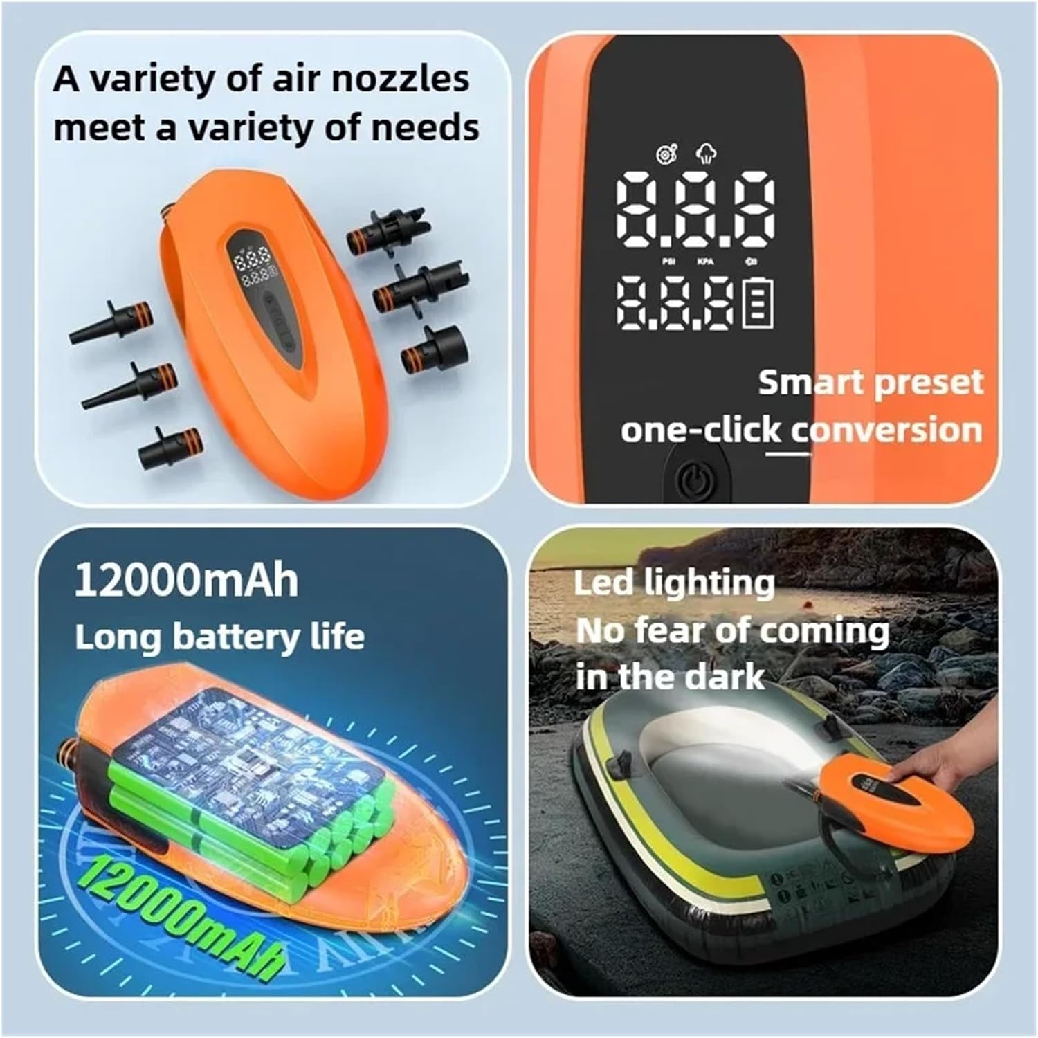 Tire Inflator, SUP Electric Pump Portable Auto Shut Off LED Light Suitable For 20PSI Paddle Boards Tents Mattre Dual Power Supply,Dual Use Air Pump