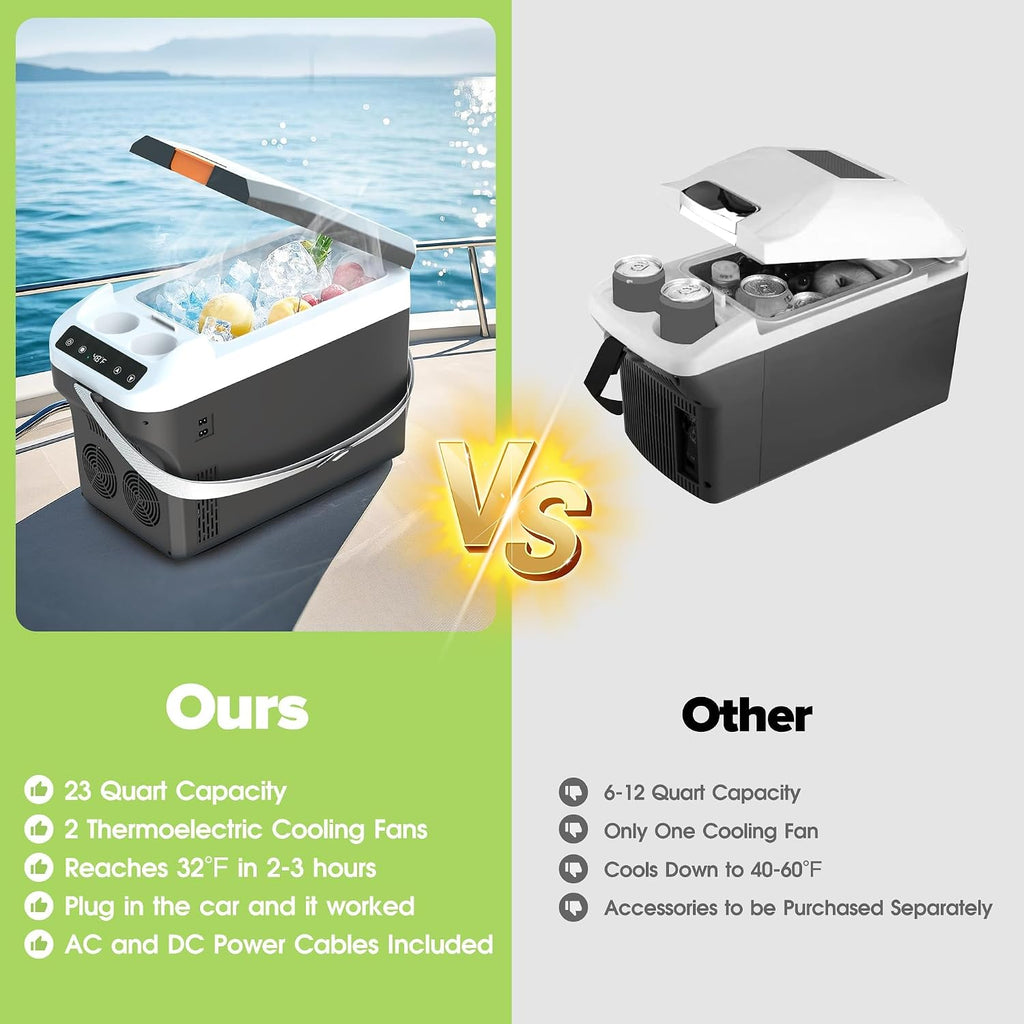 advwin 12 Volt Car Refrigerator Electric Cooler/Warmer, Plug In Car Cooler with 110V AC Home Power Cord & 12V Car Adapter, Portable Refrigerator for Camping, Travel, RV (22L, Dark Grey)