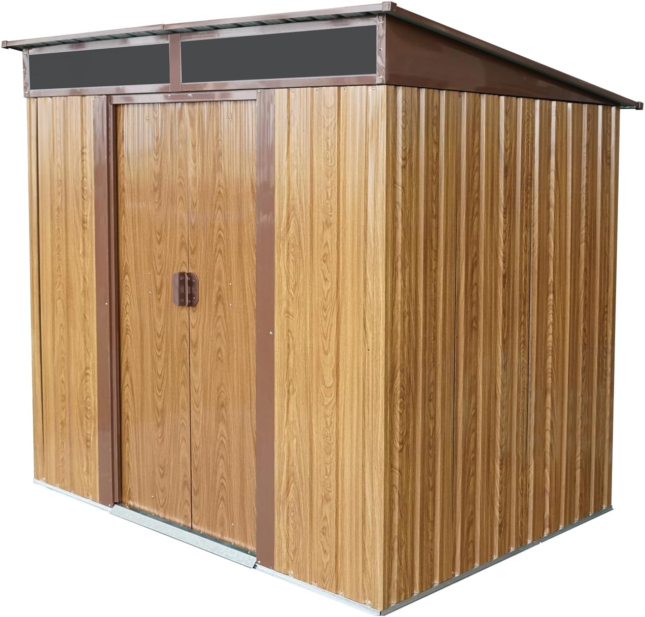 JT 6X4.5FT Outdoor Storage Shed, Galvanized Metal Garden Shed with Window and Metal Foundation, Tool Storage Shed for Patio Lawn Backyard (Coffee-6ft x 4.5ft)