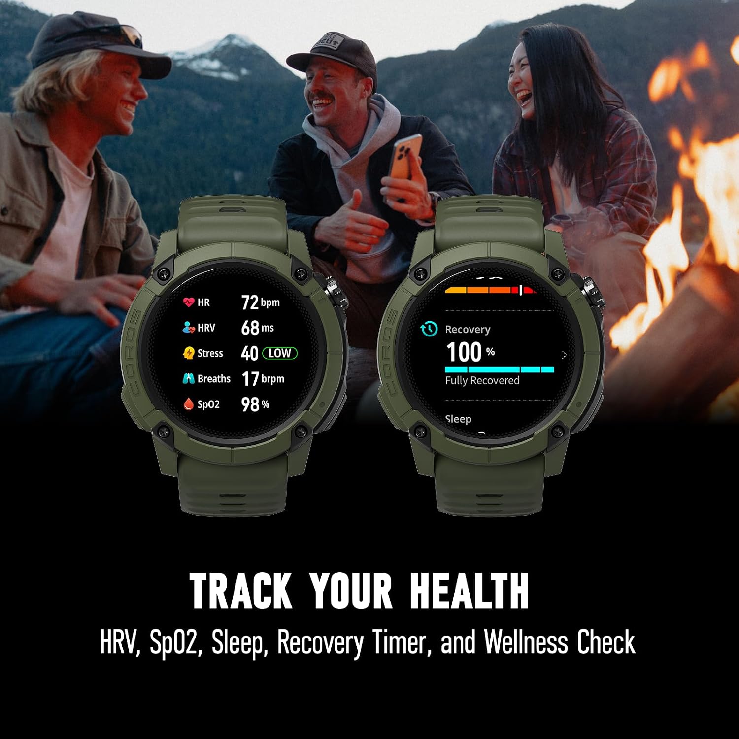 COROS NOMAD Outdoor GPS Smartwatch, 1.3' MIP Touchscreen, Global maps with turn-by-turn navigation, 22 days Battery Life, Microphone records voice notes, real-time weather, and safety alerts (Green)