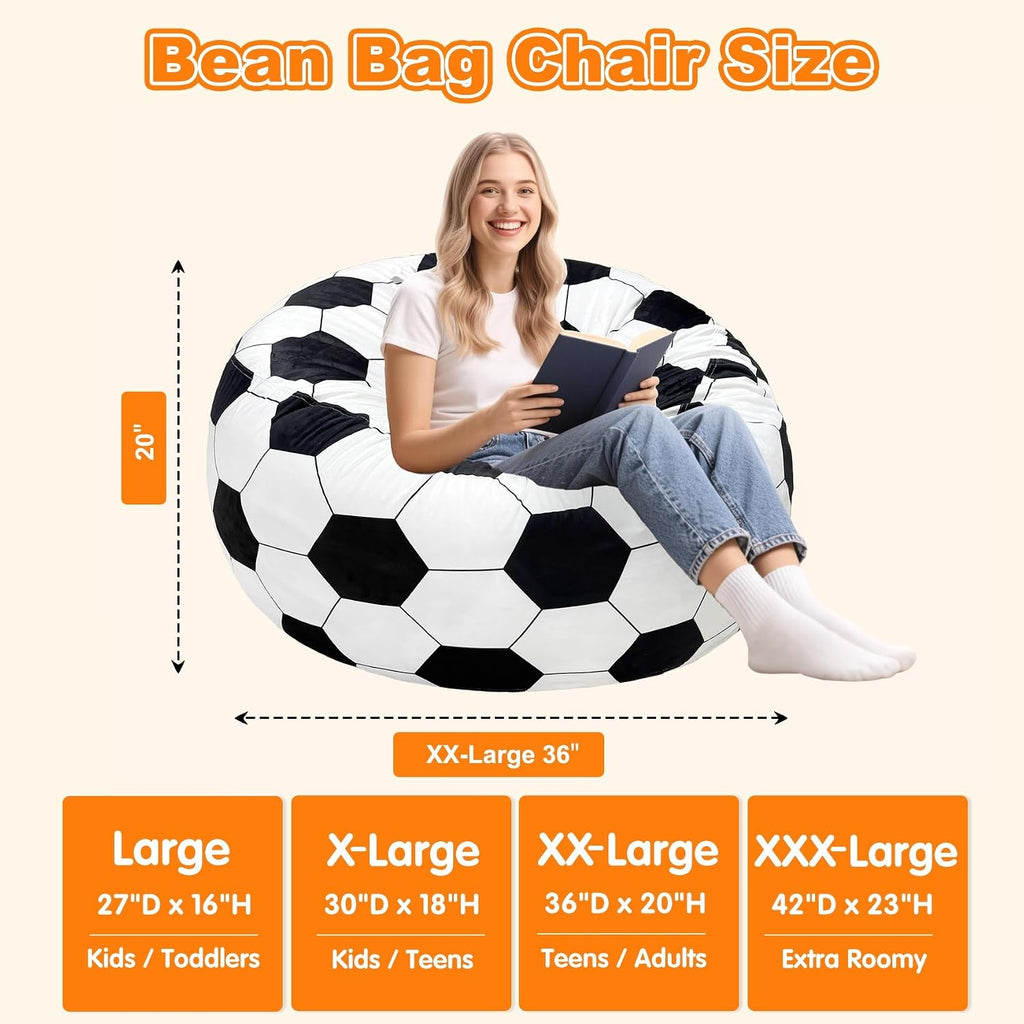Lukeight Soccer Bean Bag Chair for Teens and Adults, Memory Foam Filled Floor Lounger, Washable Velvet Cover with Inner Liner, Beanbag Chair with Filling for Gaming and Reading, XX-Large 36'D x 20'H